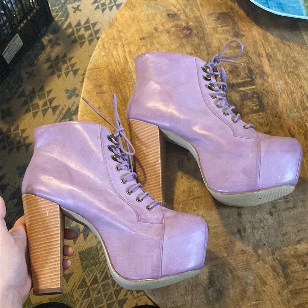 Lavender Lace-Up Platform Boots - Picture 5 of 9